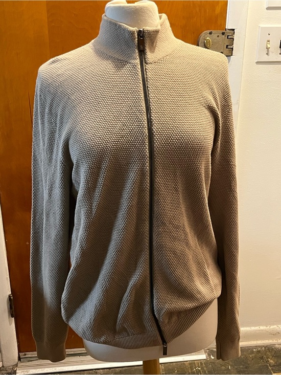 Massimo Dutti Other - Massimo Dutti Extra Fine Cotton Full Zip Tan Khaki Knit Sweater Jacket. Size L